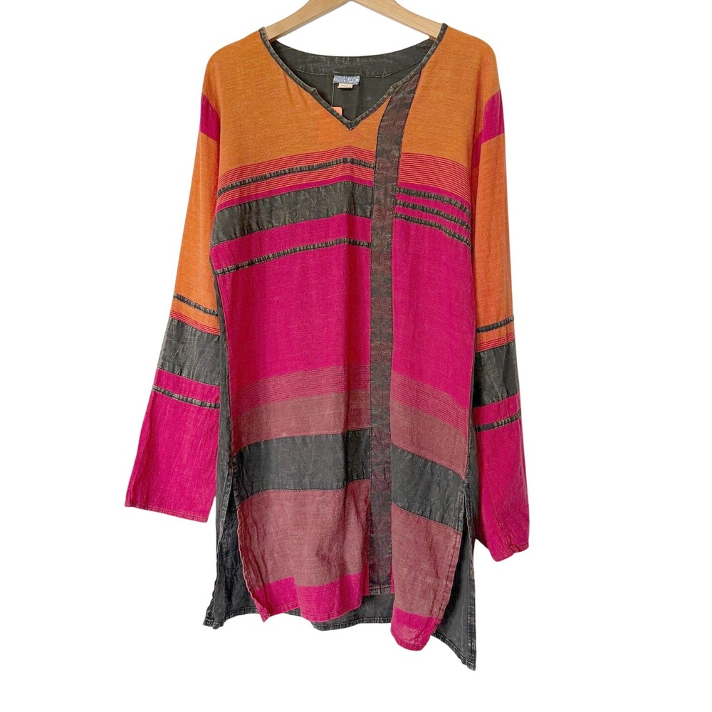 Mexicali Blues Block Print Cotton Tunic Dress Women's M Batik Hippie Ethical